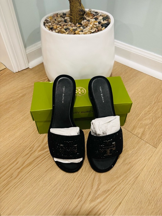 Tory Burch Shoes - Tory Burch Black Crystal-Embellished Slide Mules
